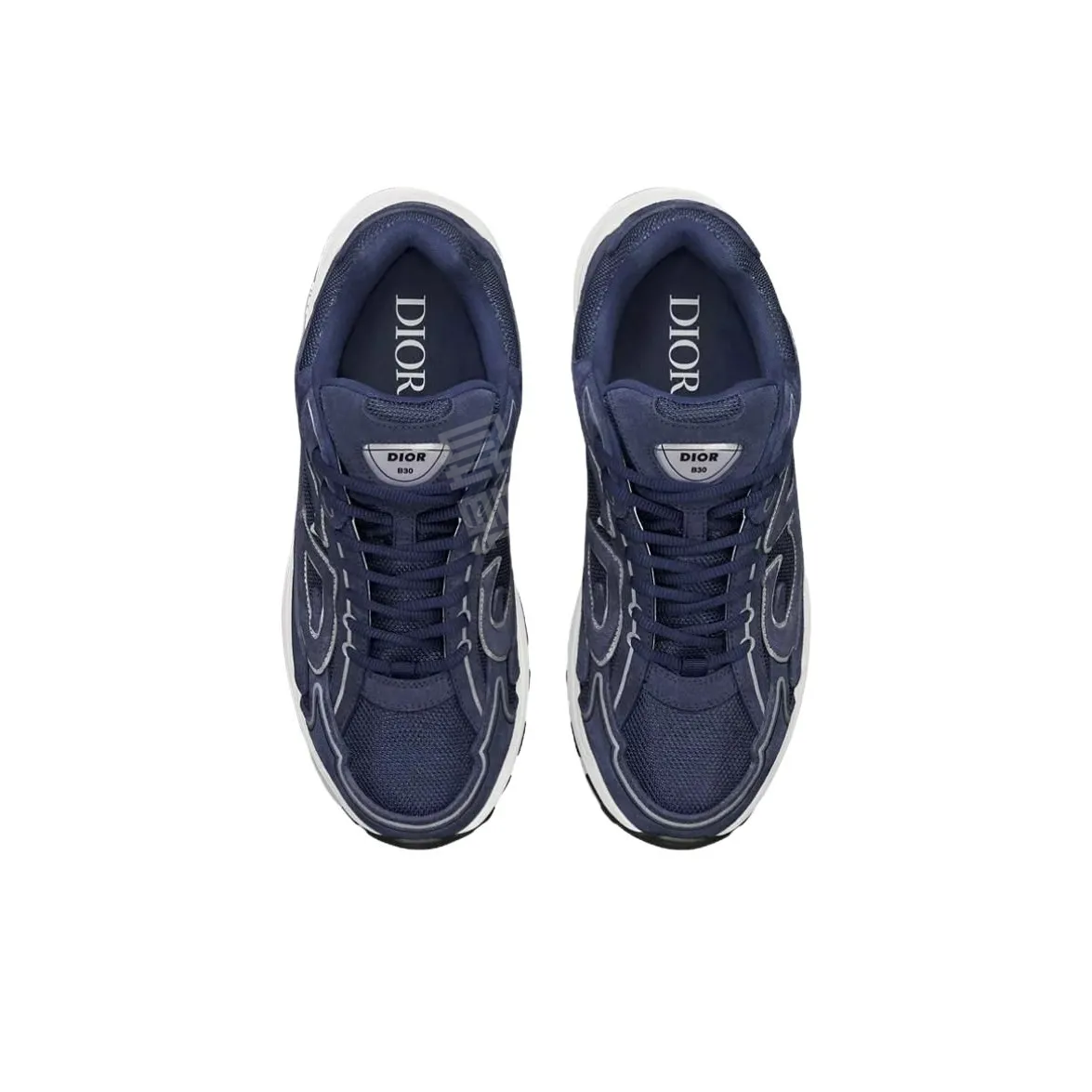 DIOR B30 Mesh Round-Toe Lace-Up Low-Top Casual Sneaker with Side Letter Logo for Men – Blue & White