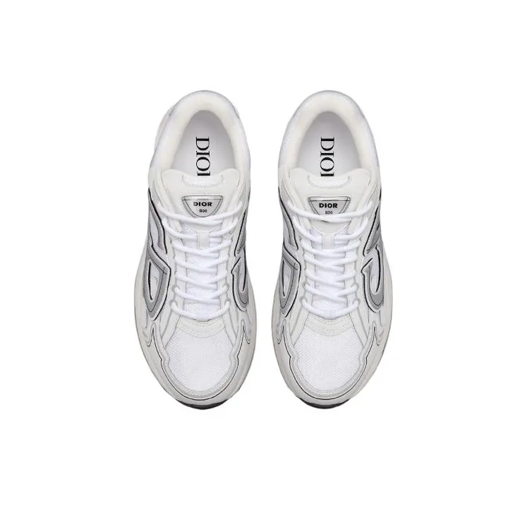 DIOR B30 Mesh Round-Toe Lace-Up Low-Top Casual Sneaker with Side Letter Logo for Men – White