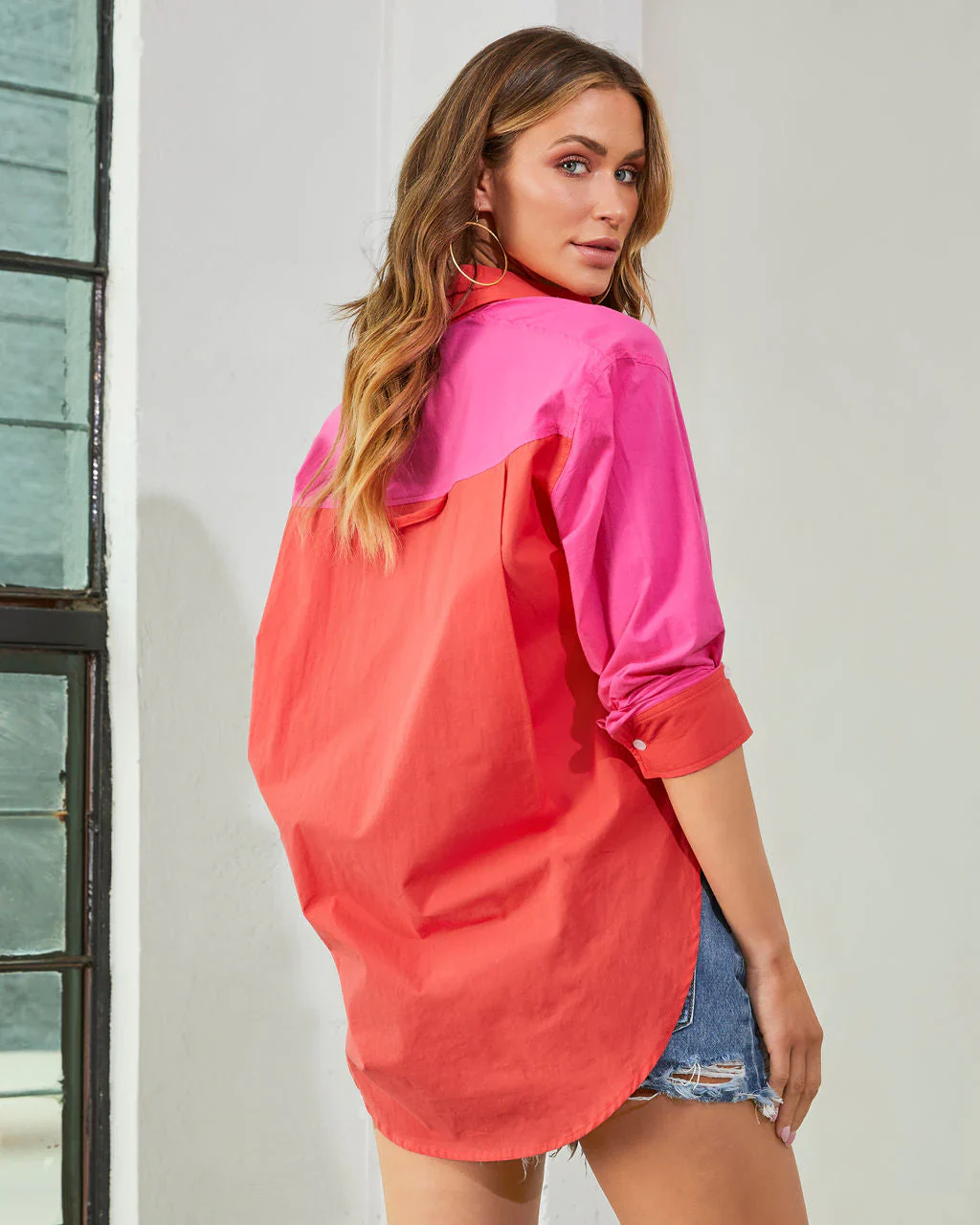 Switch Sides Colorblock Button Down Top