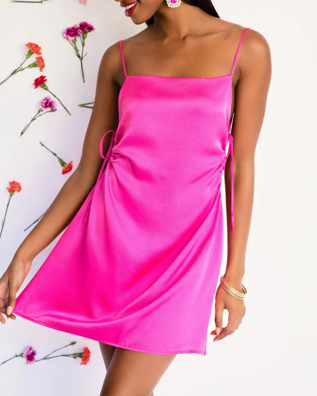 Tickled Side Cut Out Ruched Mini Dress