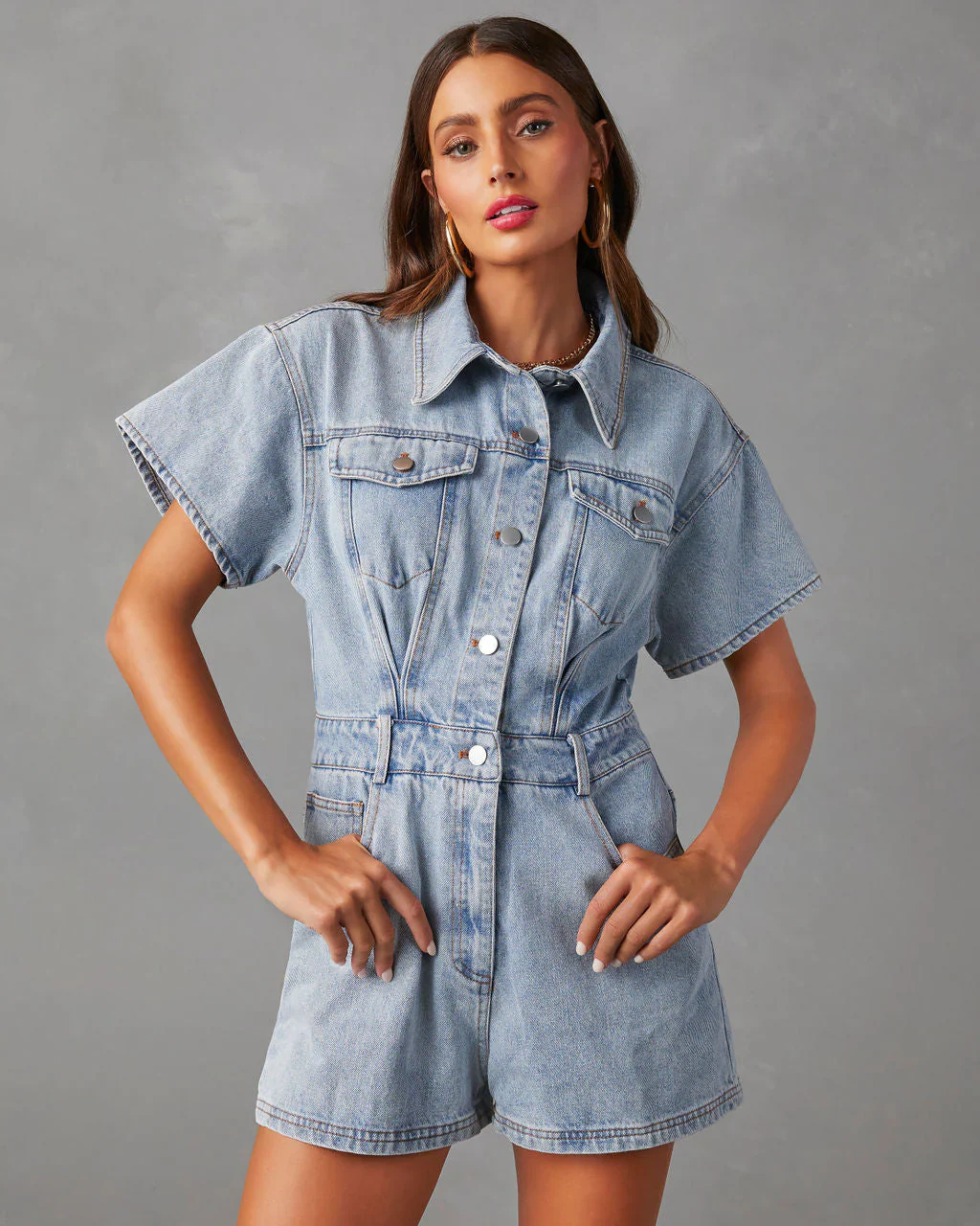 Halston Cotton Pocketed Denim Romper