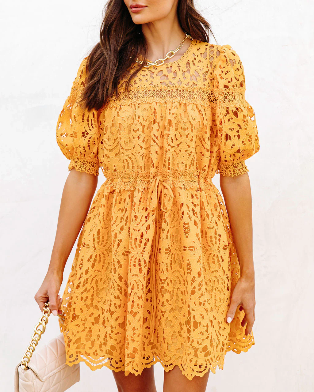 Sunflower Fields Crochet Lace Mini Dress