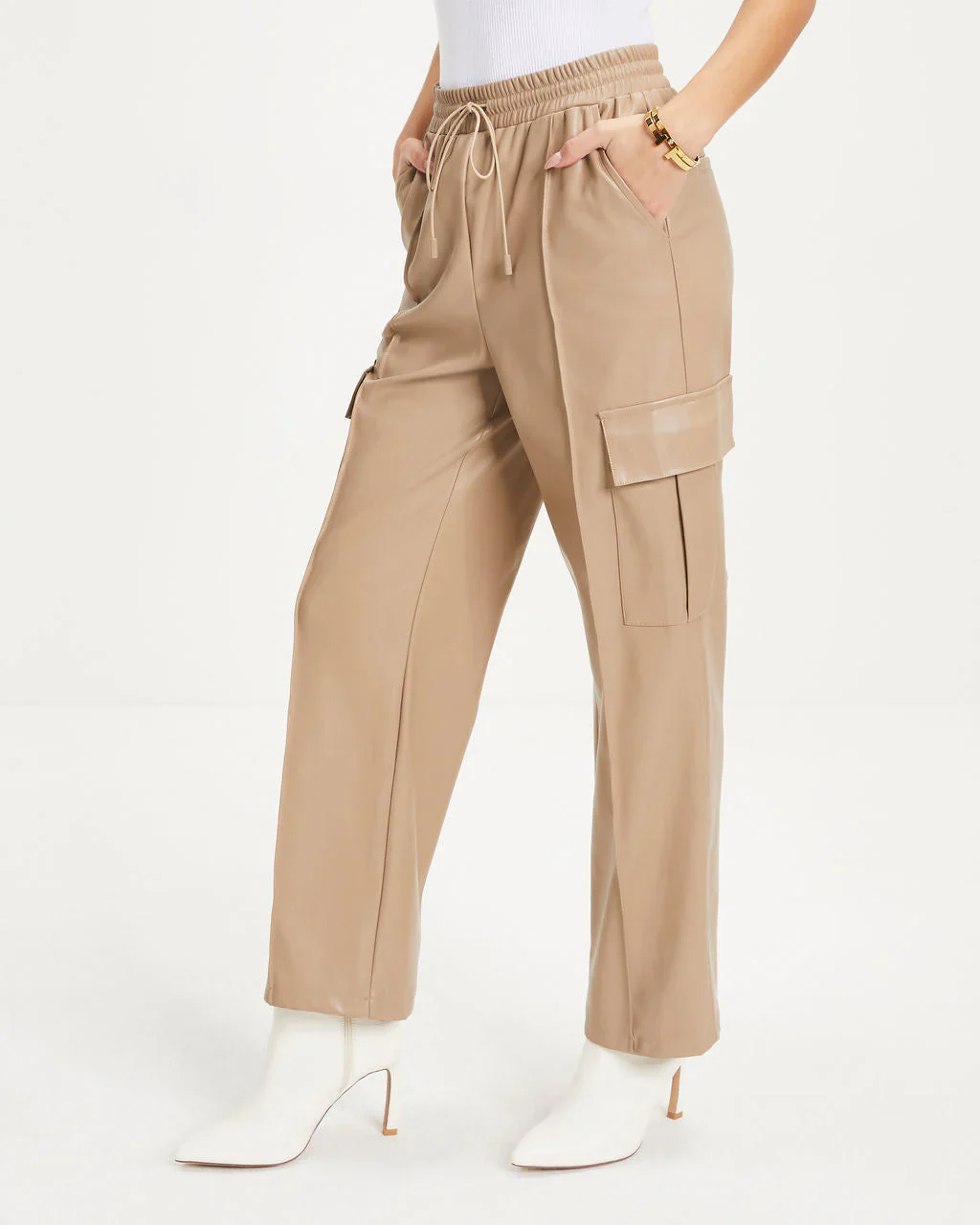 Explore The World Faux Leather Cargo Pants