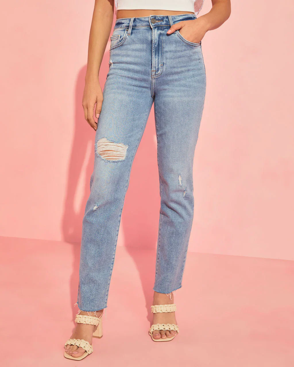 Closet Classic Distressed Stretch Straight Leg Jeans