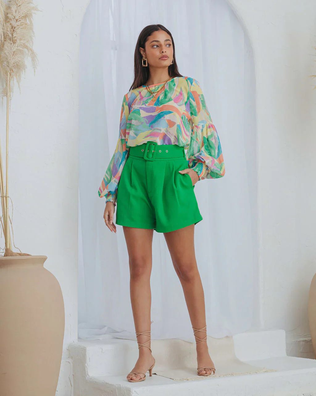 Shades Of Paradise Printed Balloon Sleeve Top