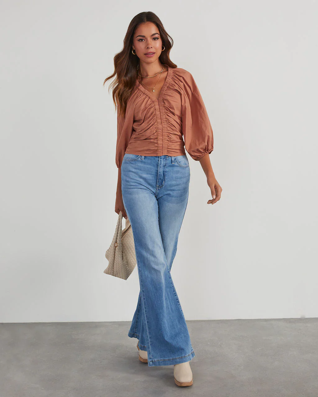 Rhene Cotton Ruched V-Neck Top