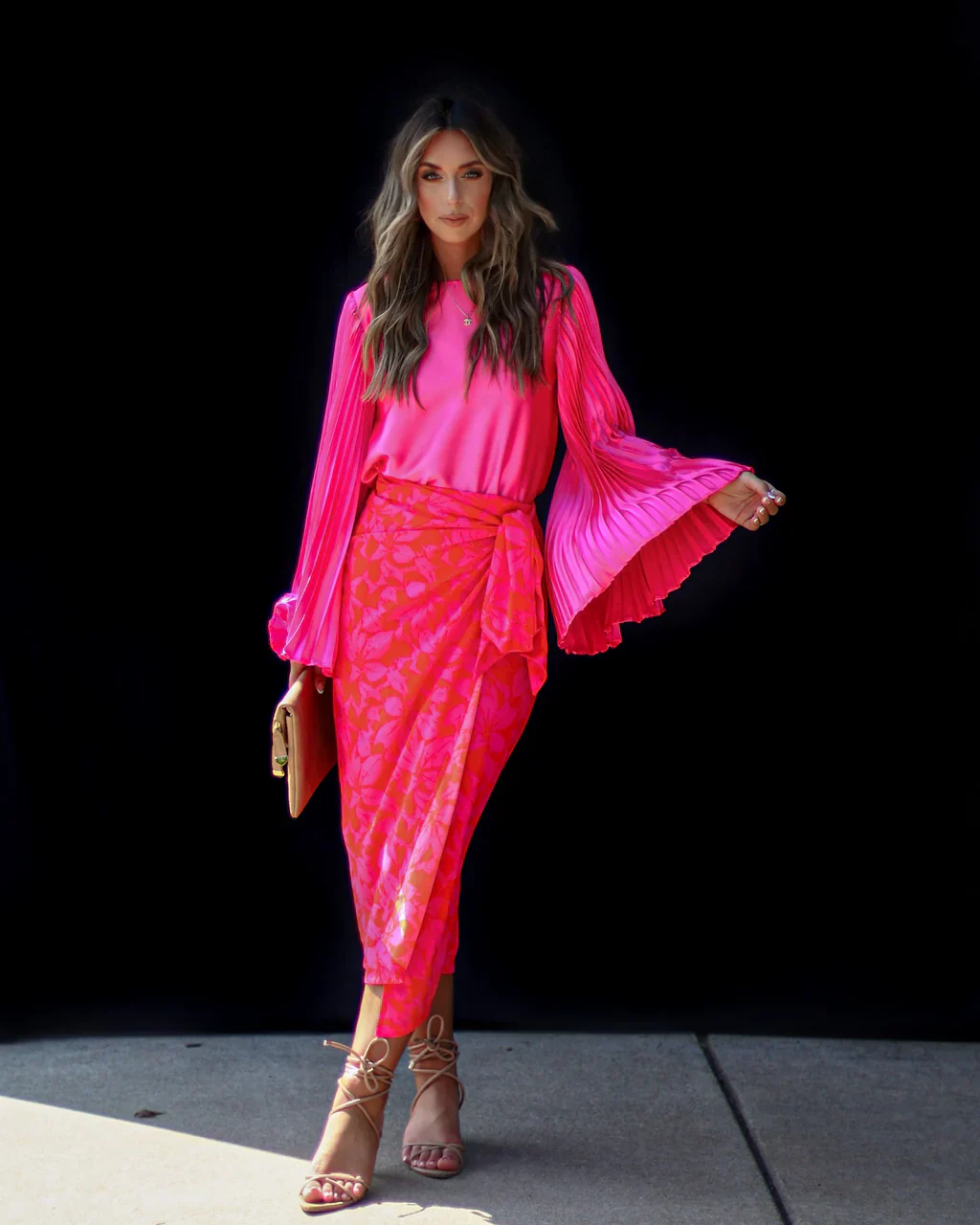 Jazara Satin Plisse Long Sleeve Top