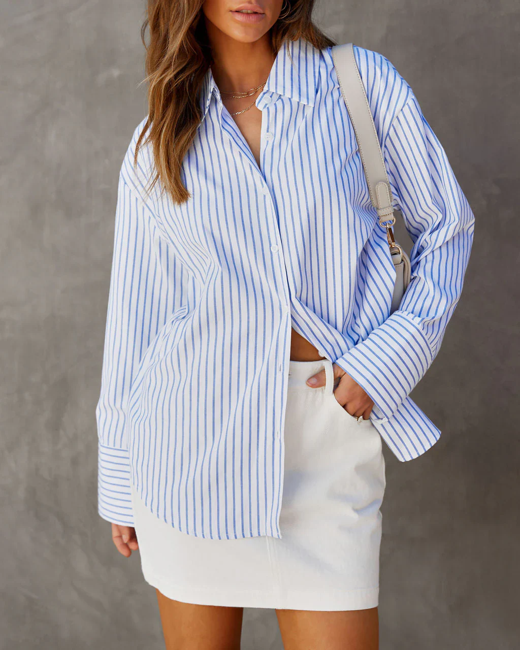 Sherry Cotton Stripe Back Tie Button Down Top