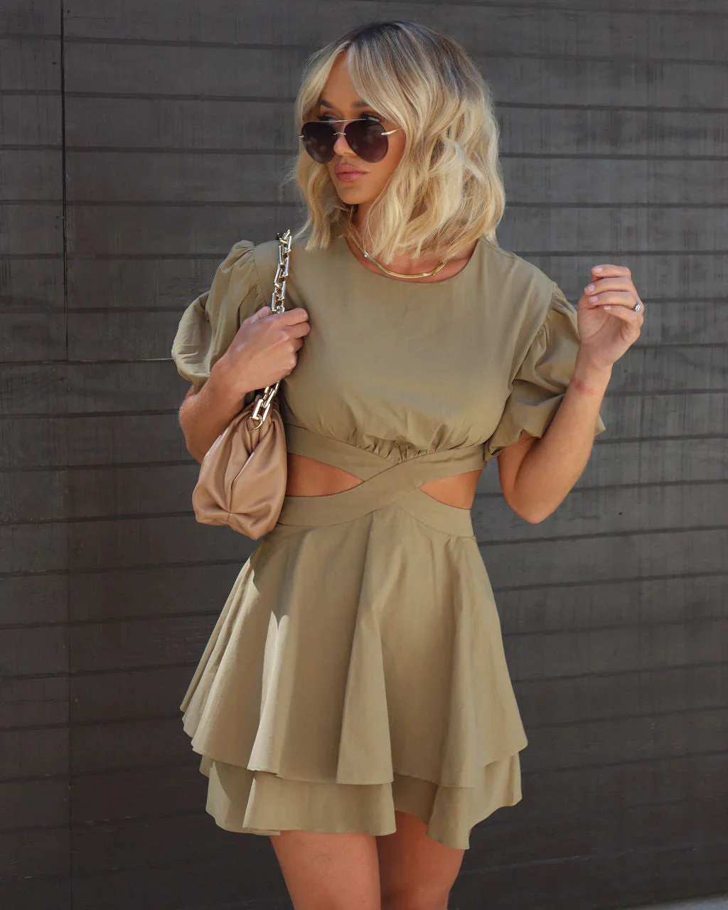 Luisana Puff Sleeve Cutout Mini Dress