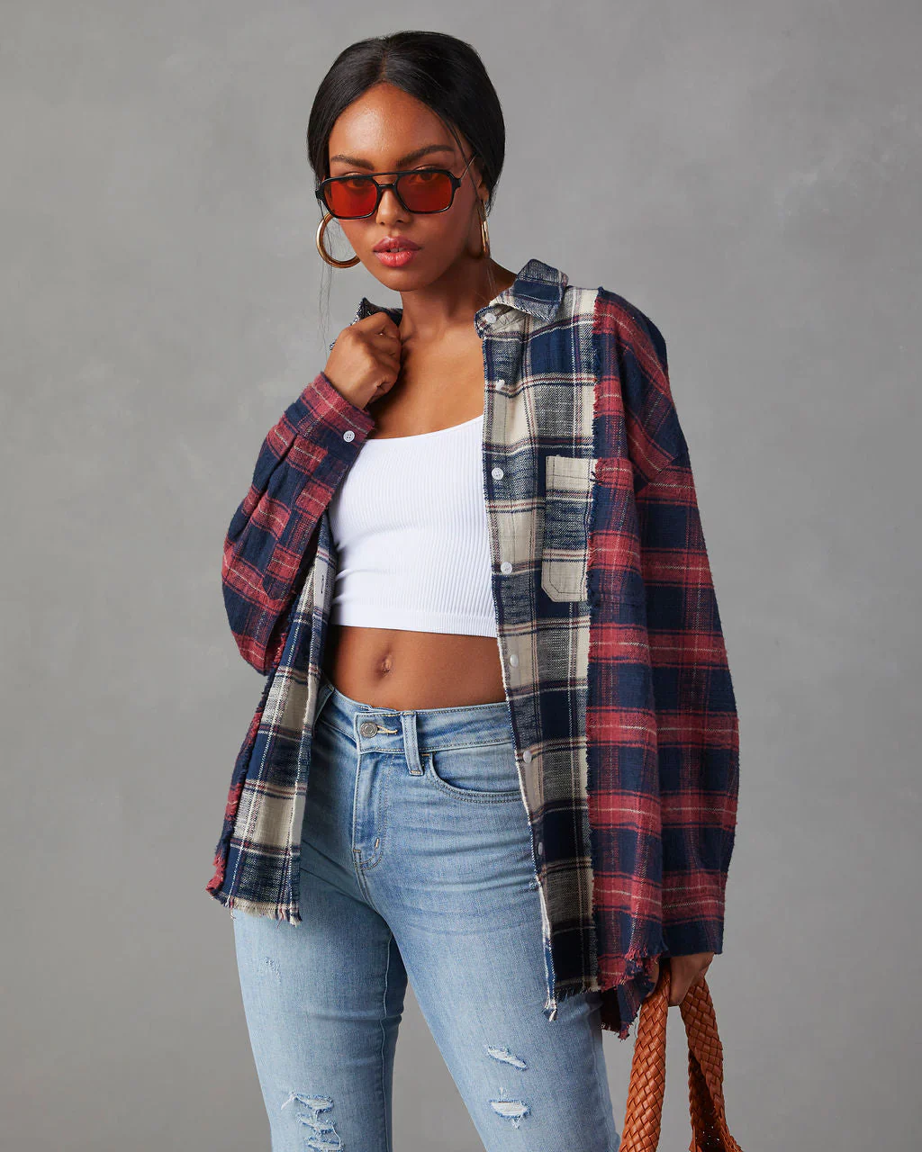 Autumn Tones Cotton Plaid Distressed Top