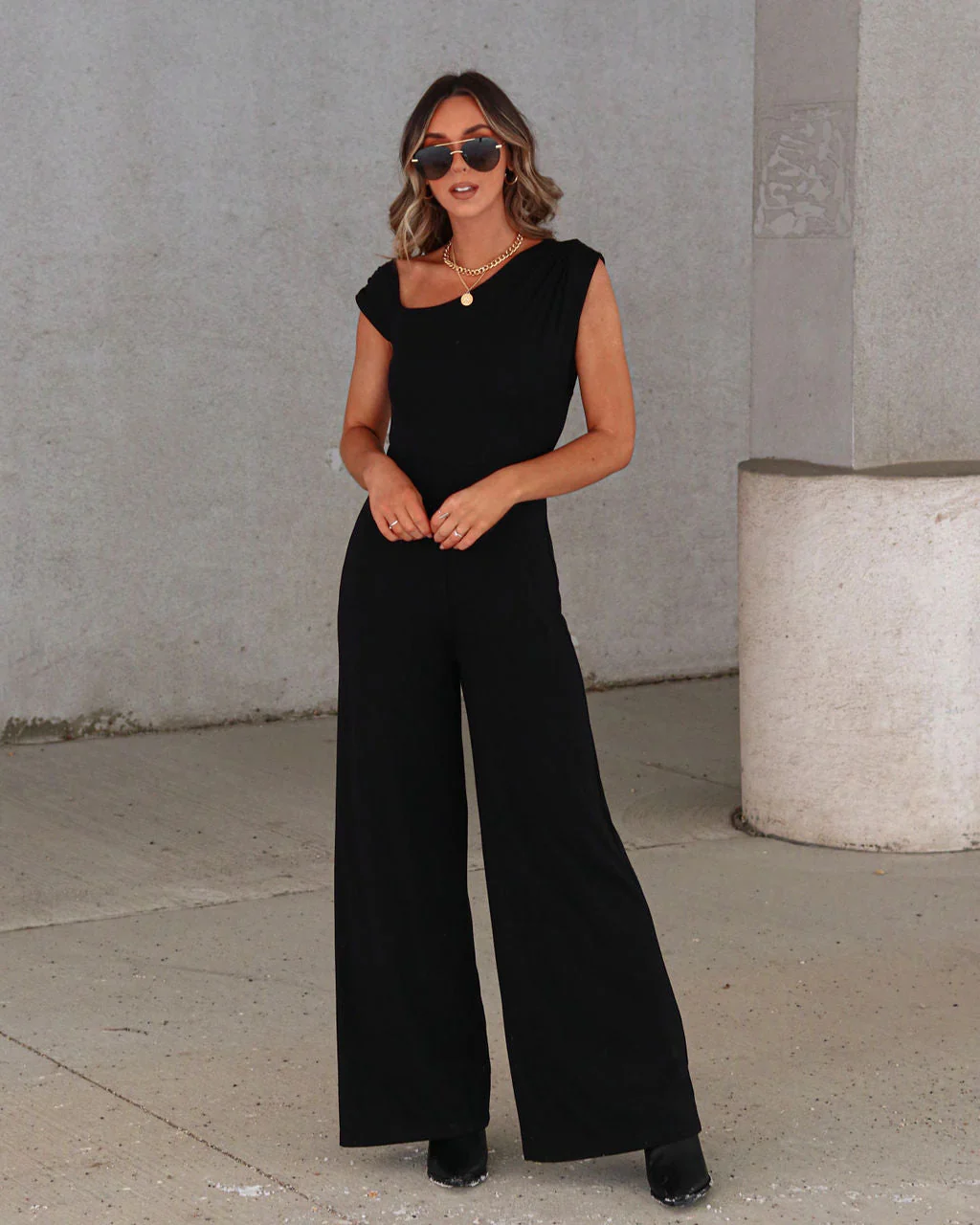 Kyle Asymmetrical Neck Wide Leg Jumpsuit
