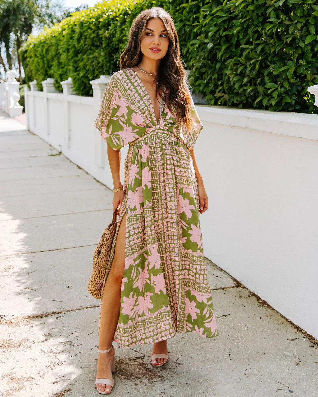 A World To See Floral Slit Midi Dress
