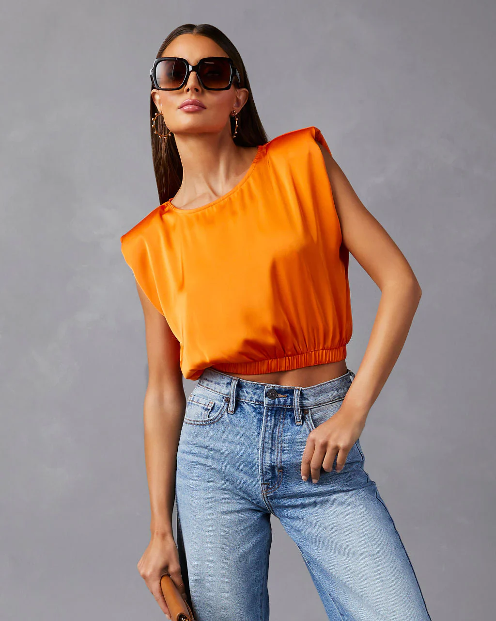 Nasima Satin Padded Shoulder Crop Top