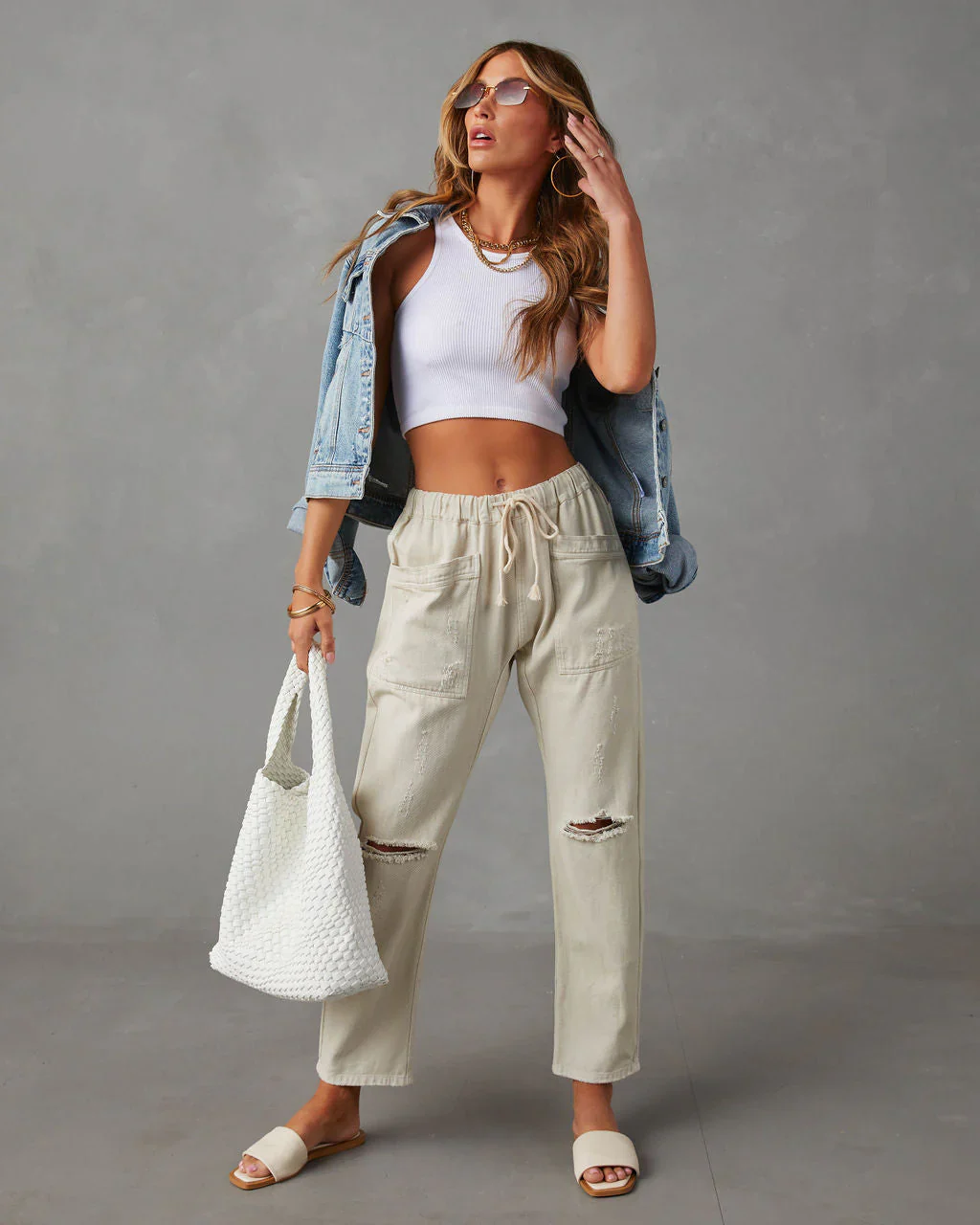 Midlandia Cotton Distressed Cargo Pants