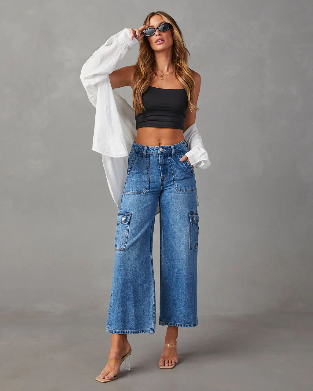 Aliza High Rise Wide Leg Cargo Jeans