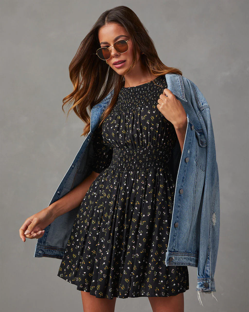 Rusi Floral Smocked Short Sleeve Mini Dress