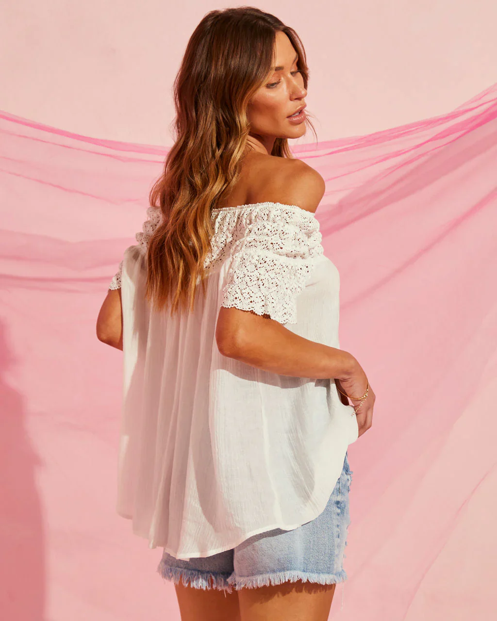 Above The Clouds Crochet Off The Shoulder Top