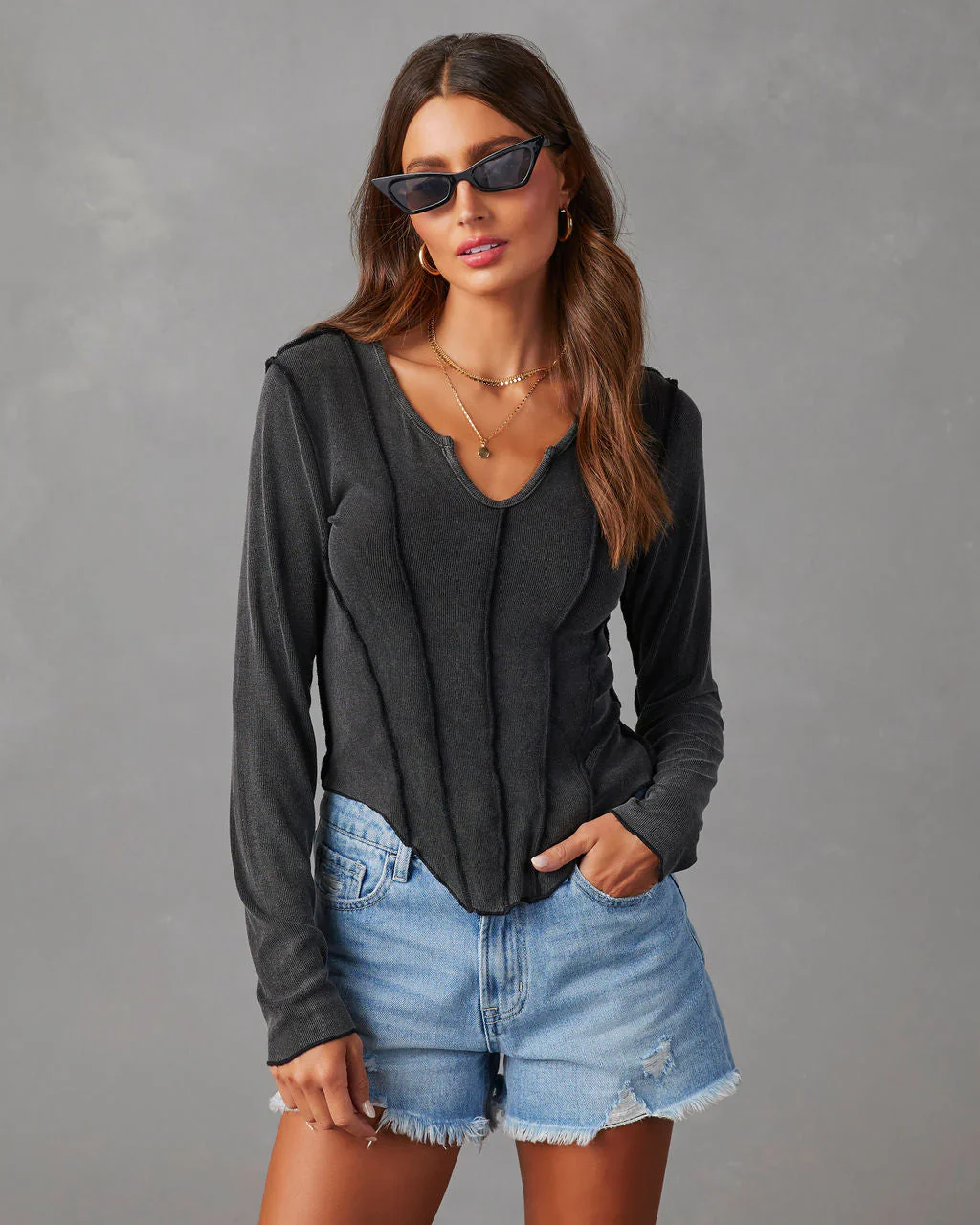 Mestara Ribbed Knit Long Sleeve Top