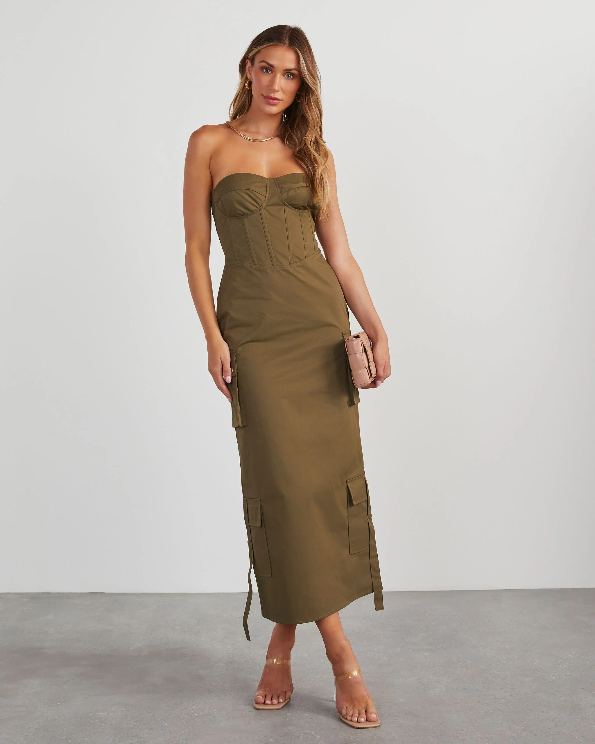 Sodaro Strapless Cargo Midi Dress