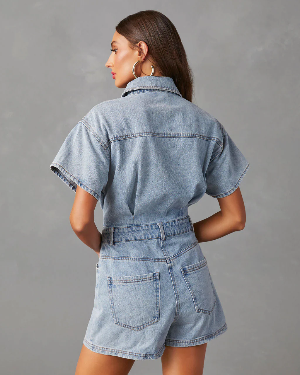 Halston Cotton Pocketed Denim Romper