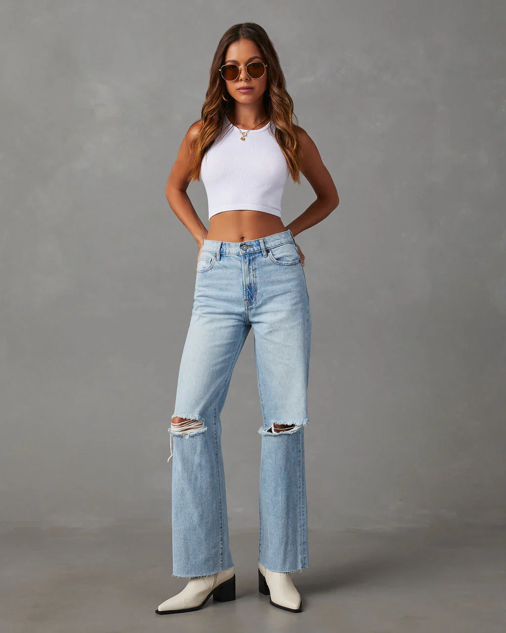 Quinn Distressed High Rise Straight Jeans