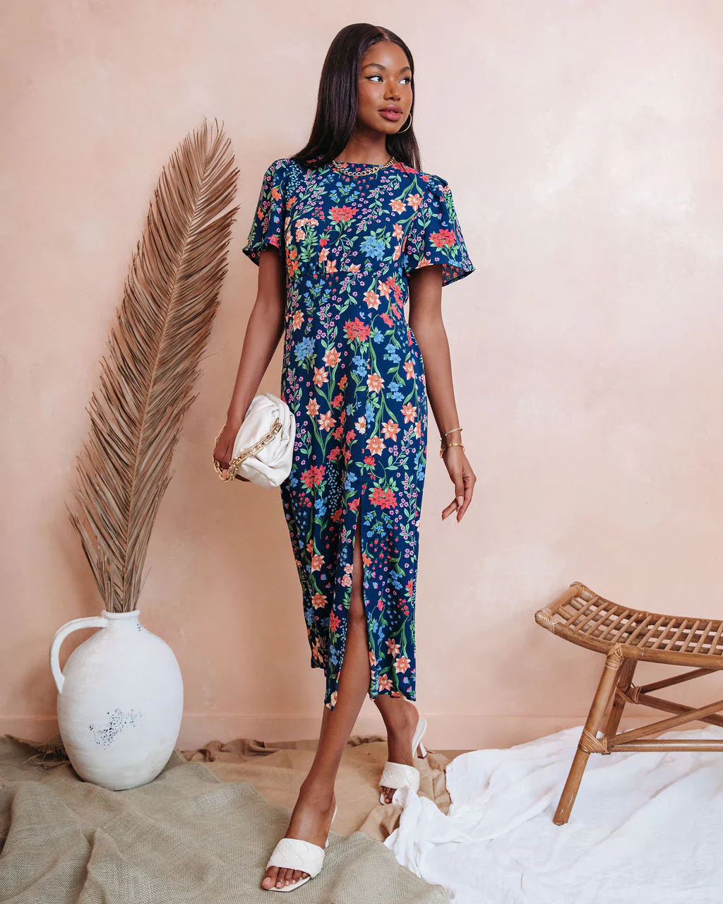 Pipper Floral Front Slit Midi Dress