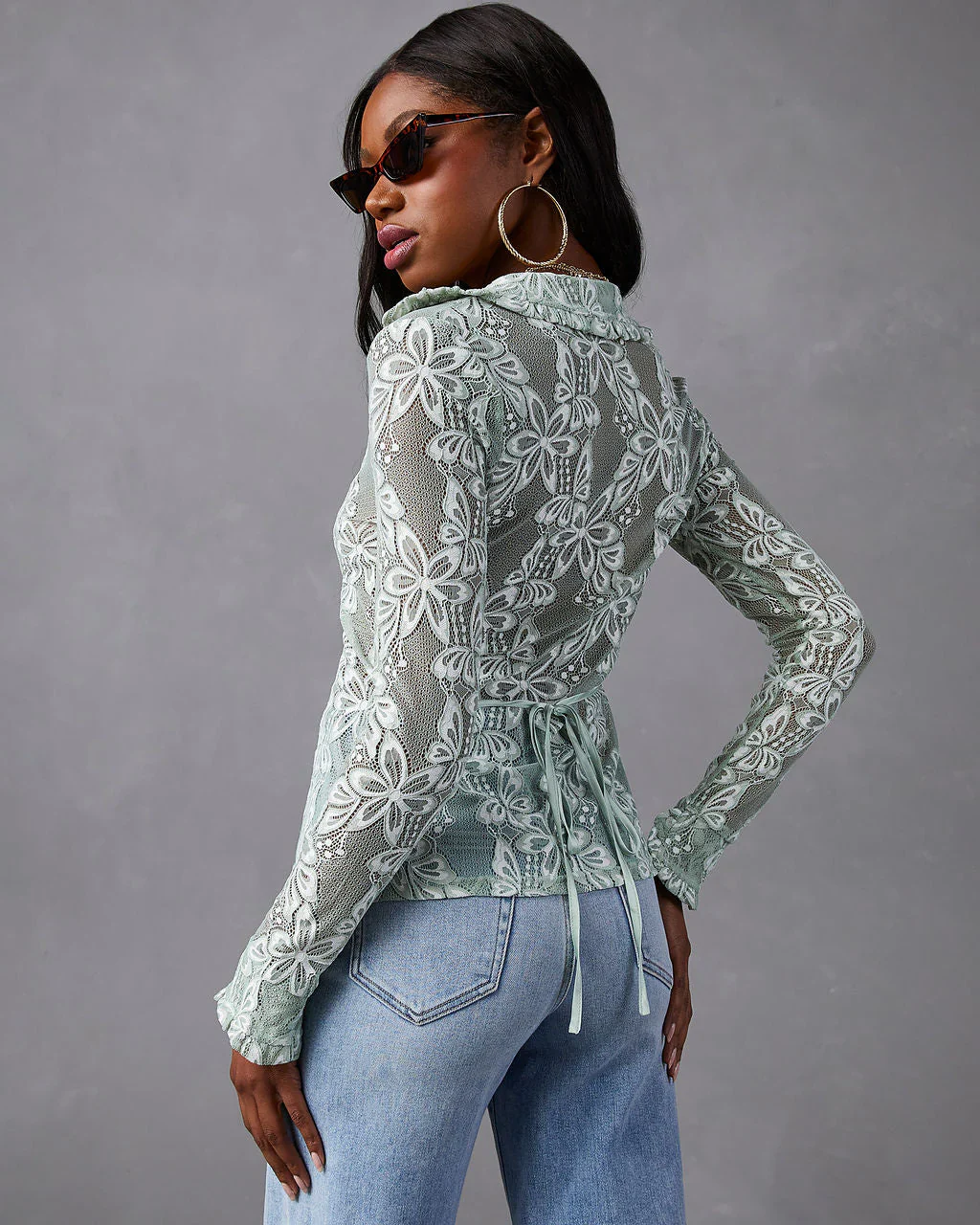 Mystine Lace Floral Long Sleeve Top