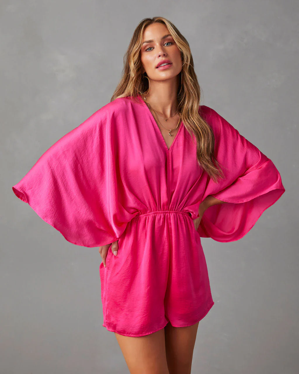 Helena Satin Kimono Sleeve Romper