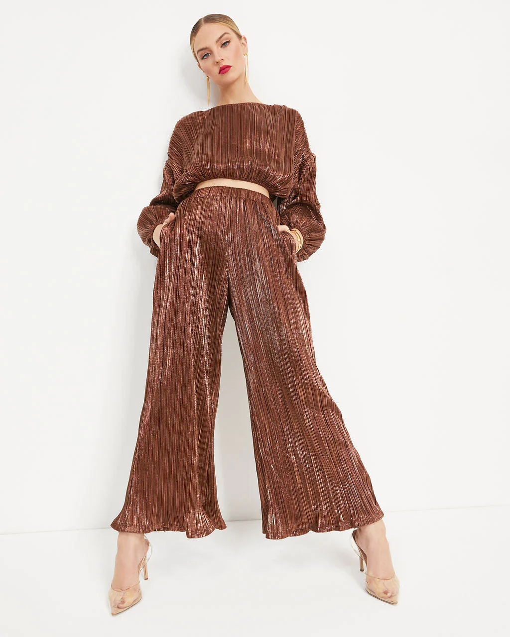 Kiyara Billowed Shimmer Plisse Top