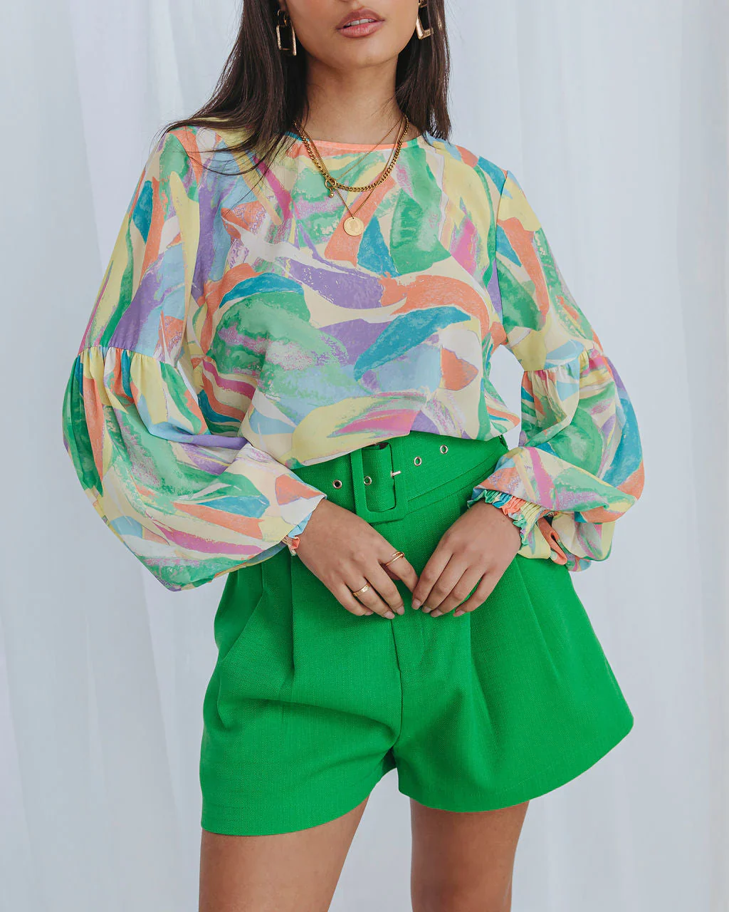 Shades Of Paradise Printed Balloon Sleeve Top