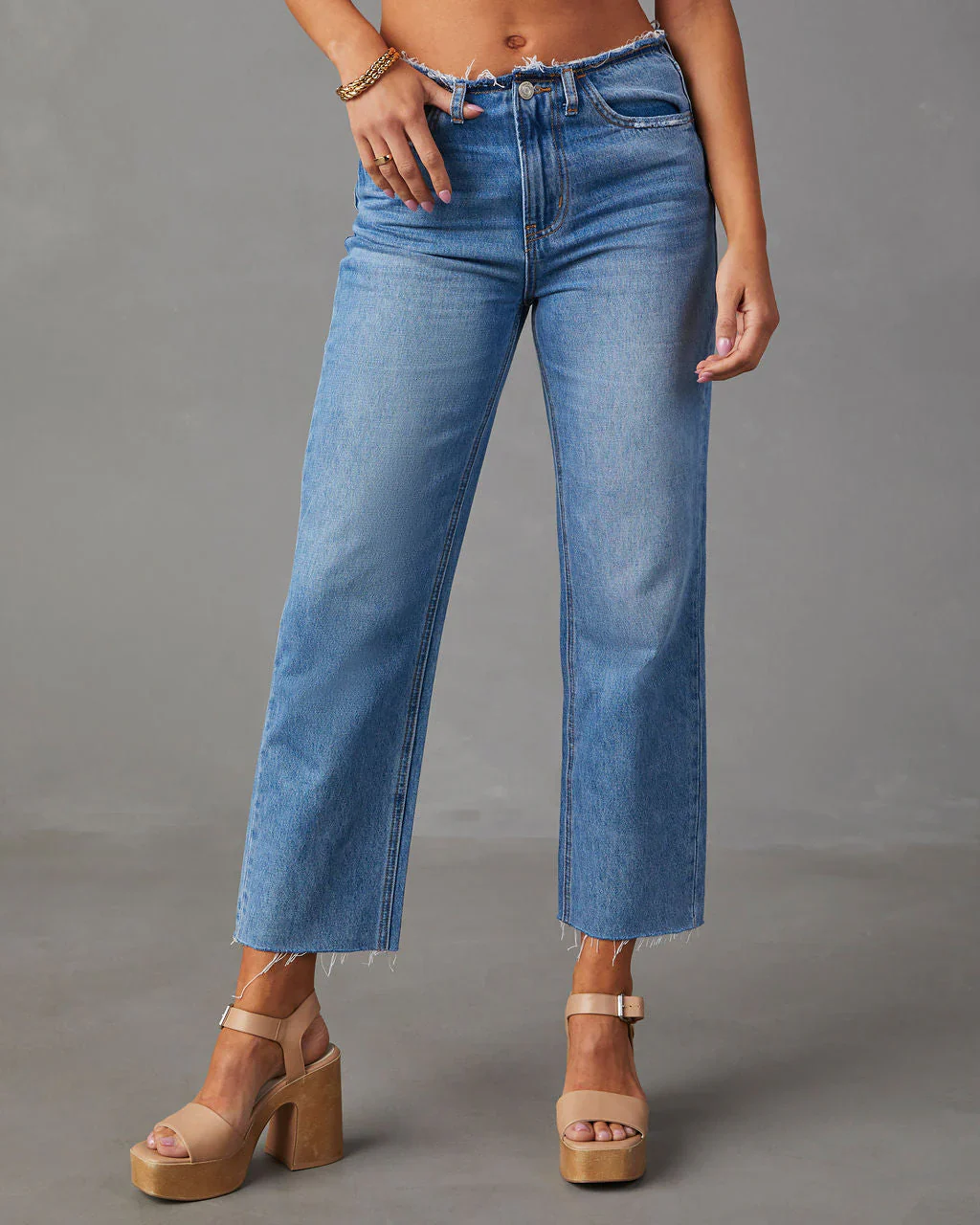 Shelli Mid Rise Raw Edge Cropped Jeans