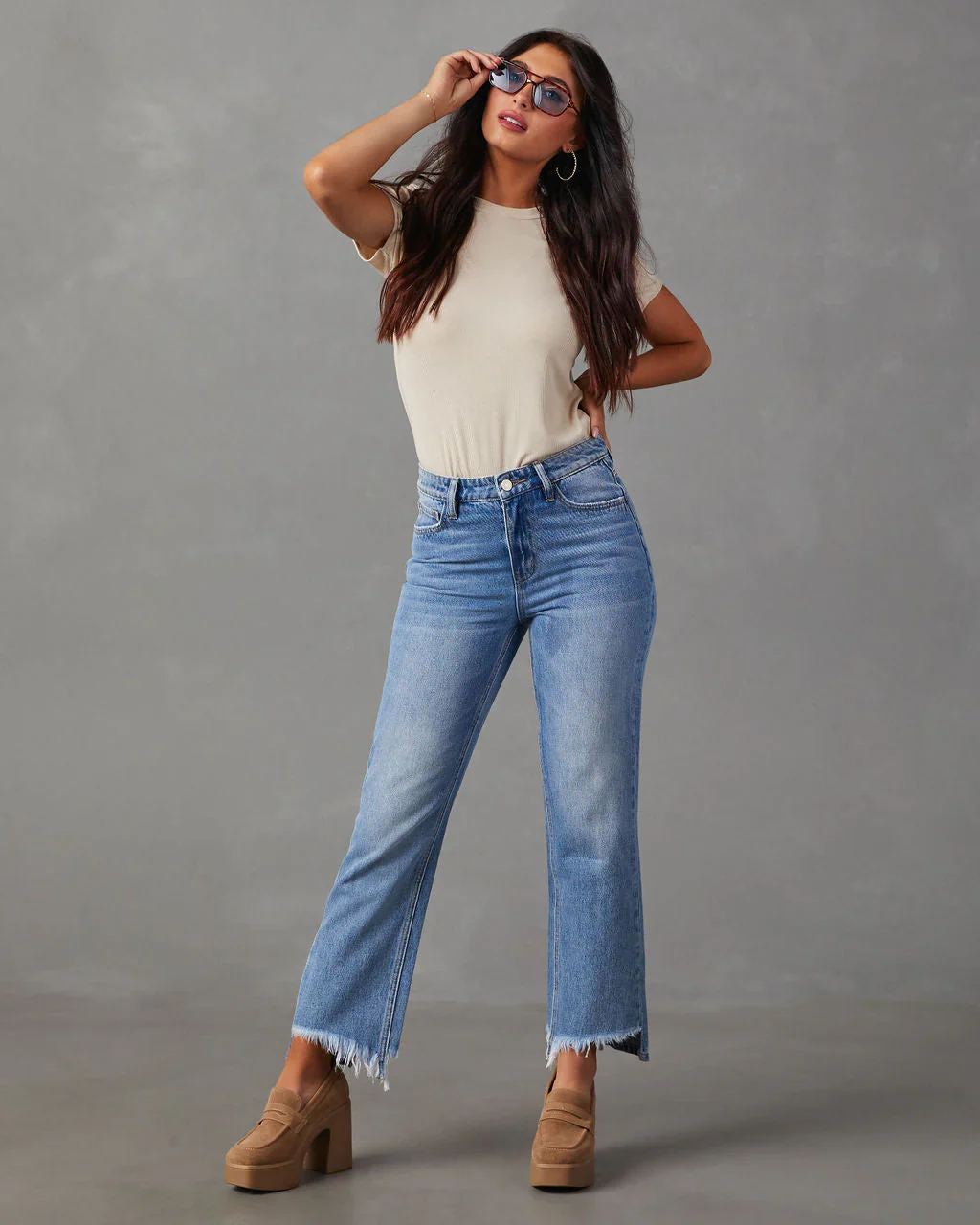 Tati High Rise Cropped Raw Hem Jeans