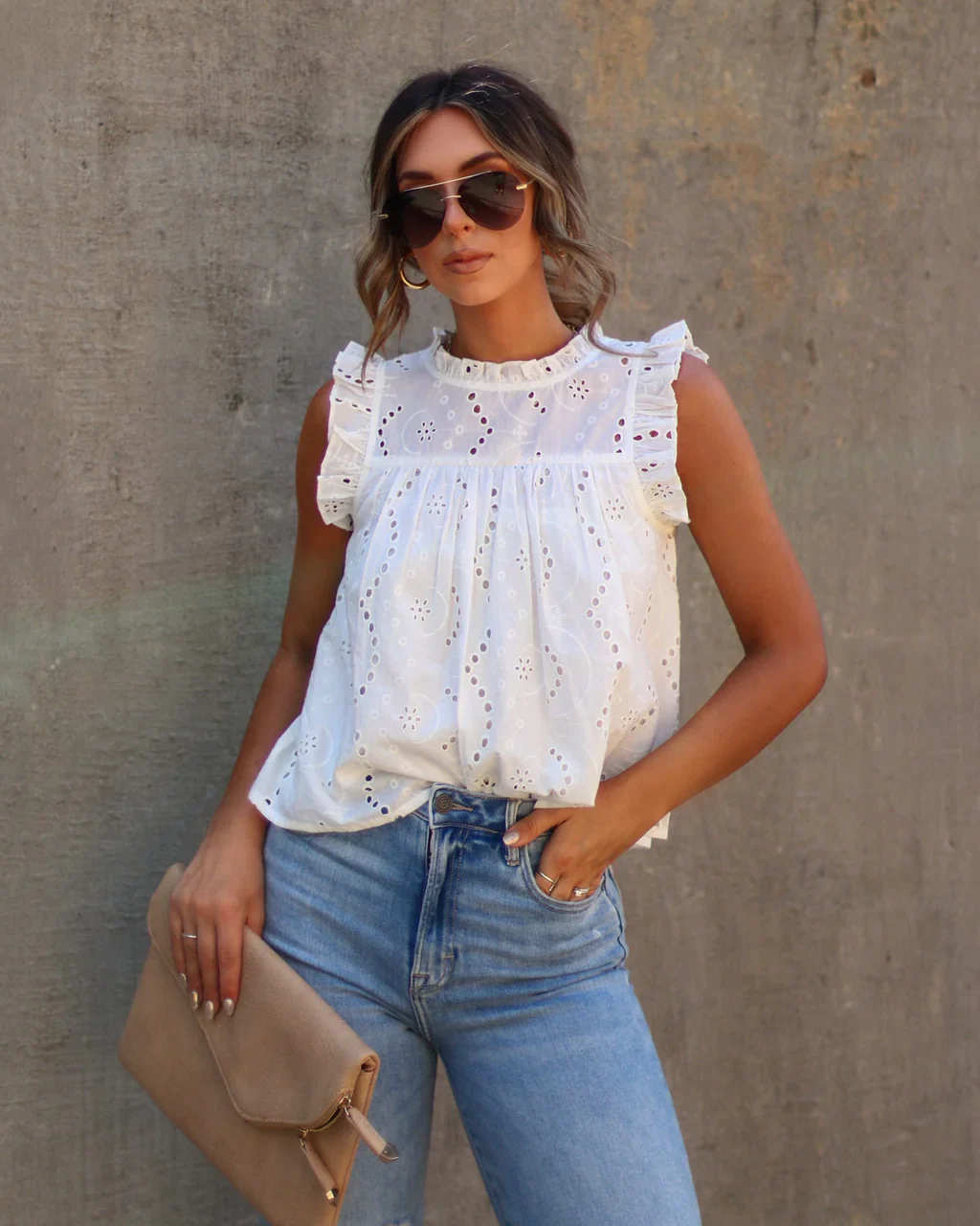 Lou Eyelet Ruffled Top