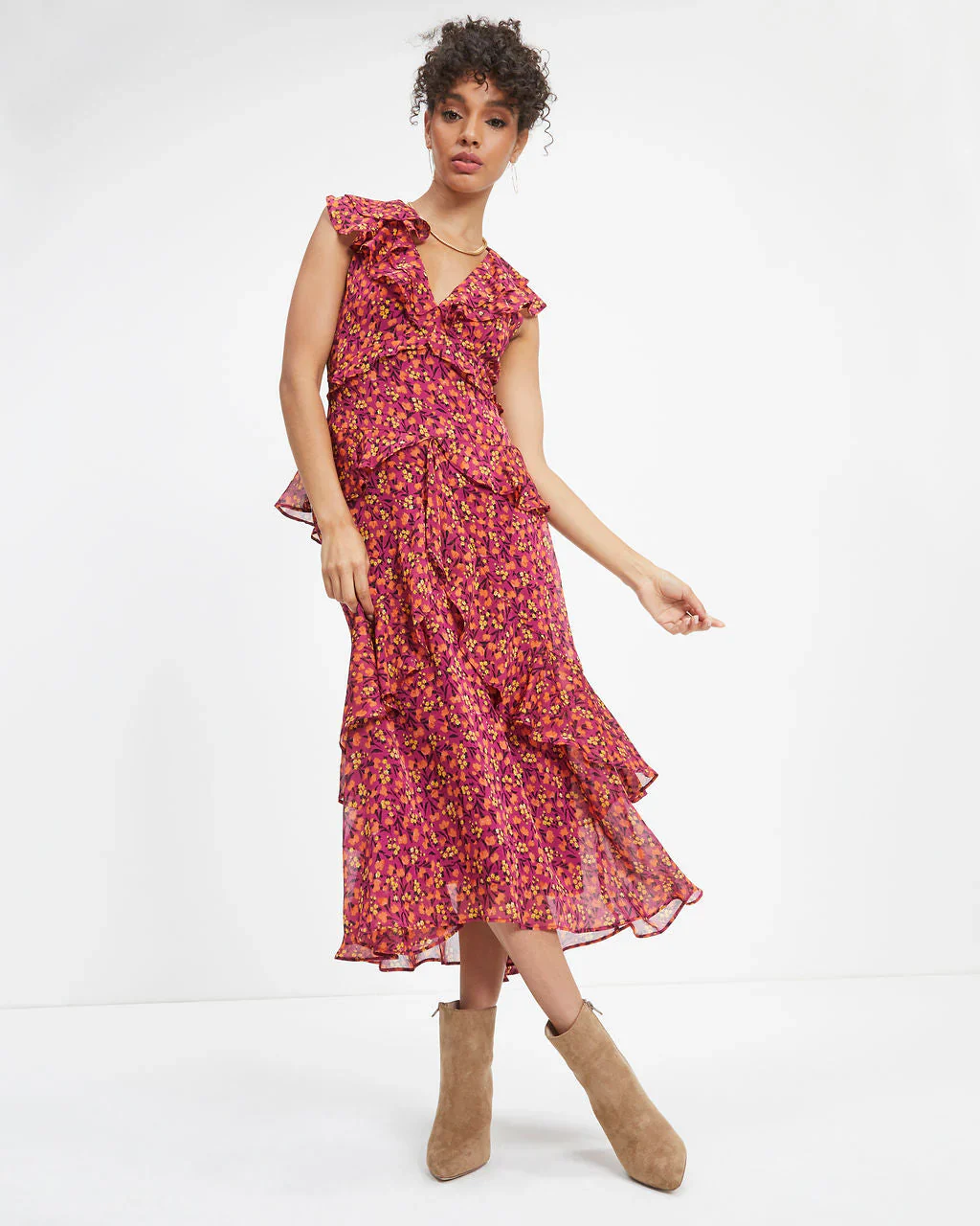 Autumn Wishes Floral Tiered Midi Dress