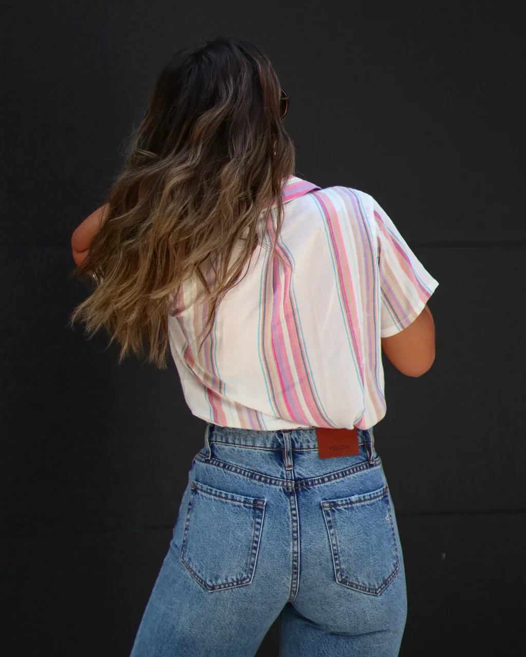 Deziree Striped Short Sleeve Button Up Top