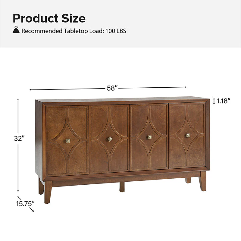 Justo Mid-Century Style Adjustable Shelves Walnut Sideboard
