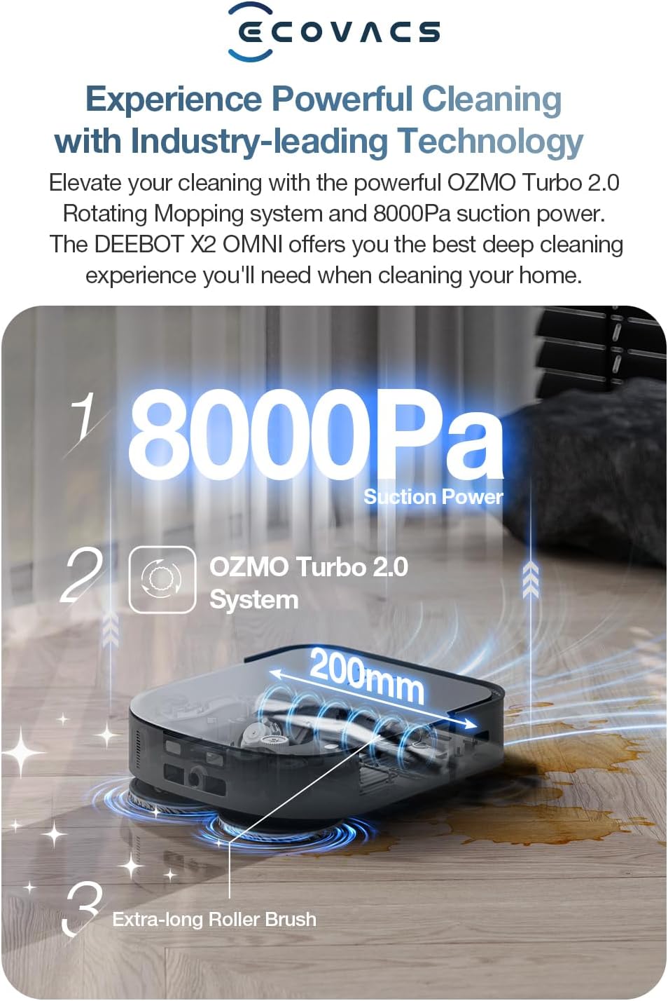 ECOVACS DEEBOT X2 OMNI | 8000pa,15mm Auto Mop Lifting, Auto Empty, 55°C Hot Water Washing, Hot Air Drying