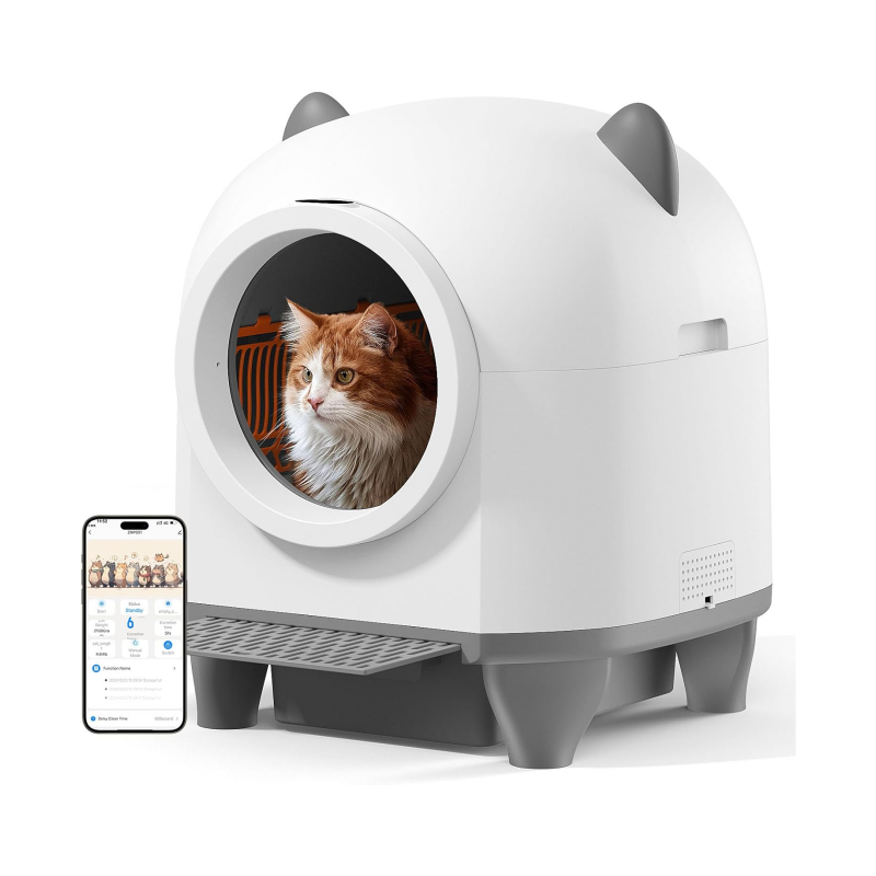 Self Cleaning Cat Litter Box - 80L Large Automatic Litter Box, Multi cat can use, 1 Roll Garbage Bags, App Control, Automatic Cat Litter Box Self Cleaning, aWhite
