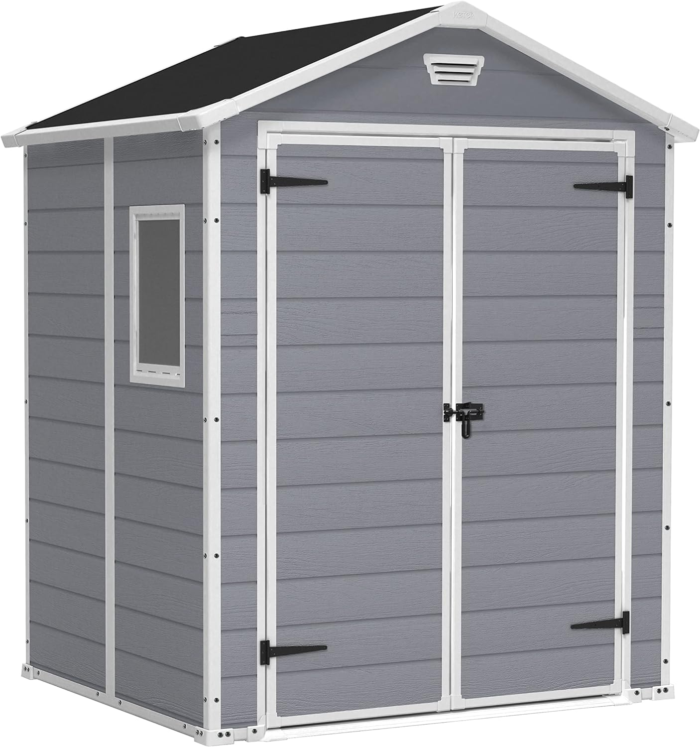 Keter Manor Outdoor Plastic Garden Storage Shed, Grey, 6 x 8 ft