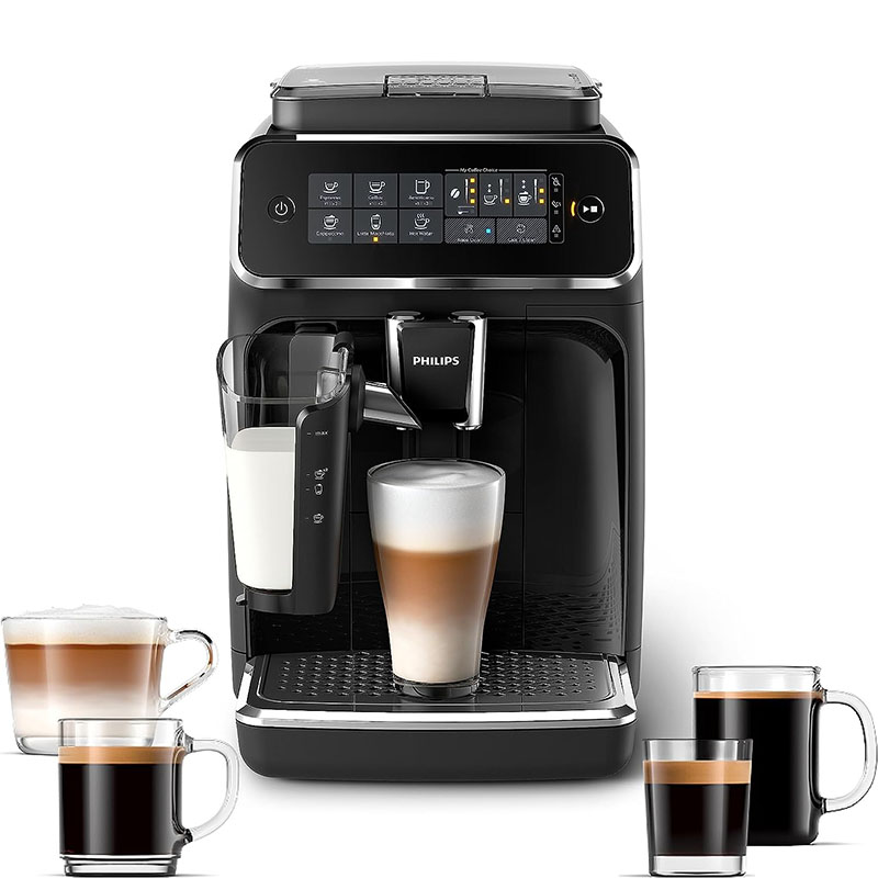 PHILIPS 3200 Series Fully Automatic Espresso Machine - LatteGo Milk Frother, 5 Coffee Varieties, Intuitive Touch Display, Black, (EP3241/54)