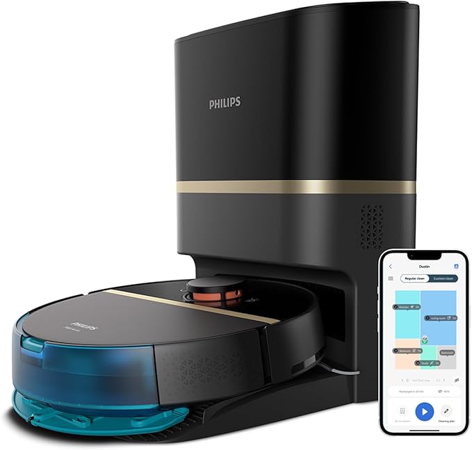 Philips HomeRun 2000 Series: 2-in-1 robot vacuum cleaner and mop, suction power 2700 Pa, run time 130 minutes, laser navigation, carpet enhancement, app control, white (XU2000/20)