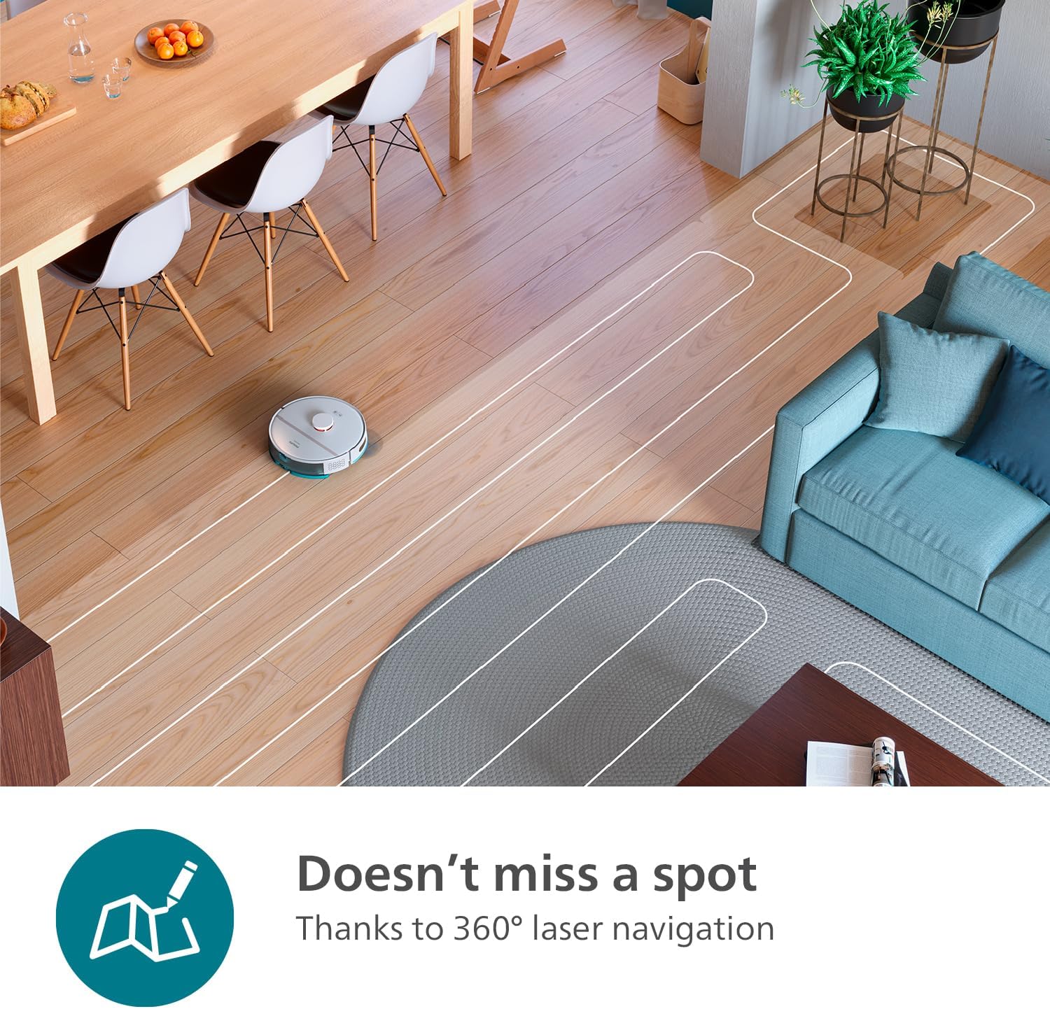 Philips HomeRun 2000 Series: 2-in-1 robot vacuum cleaner and mop, suction power 2700 Pa, run time 130 minutes, laser navigation, carpet enhancement, app control, white (XU2000/20)