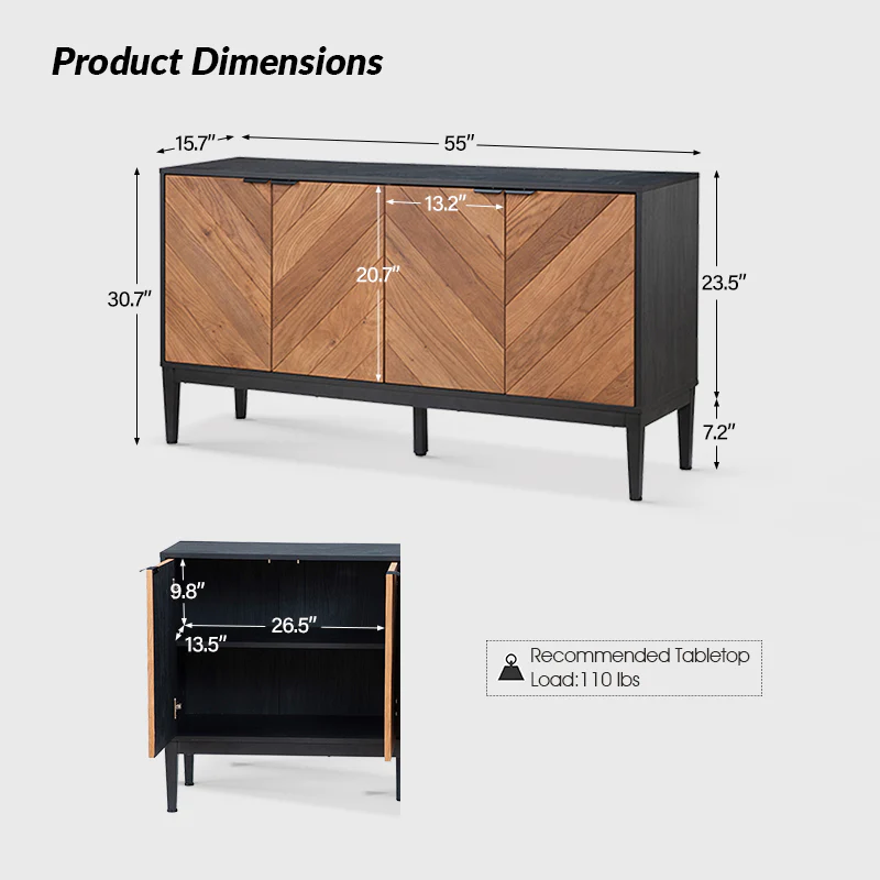Mila 55 Wide 4 Door Sideboard with Storage