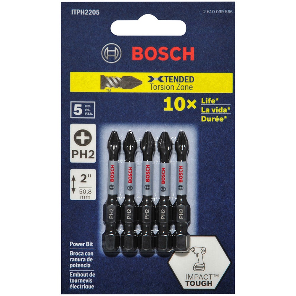 BOSCH PH2 x 50mm Phillips Power Screwdriver Bit - IMPACT TOUGH - 5 Piece