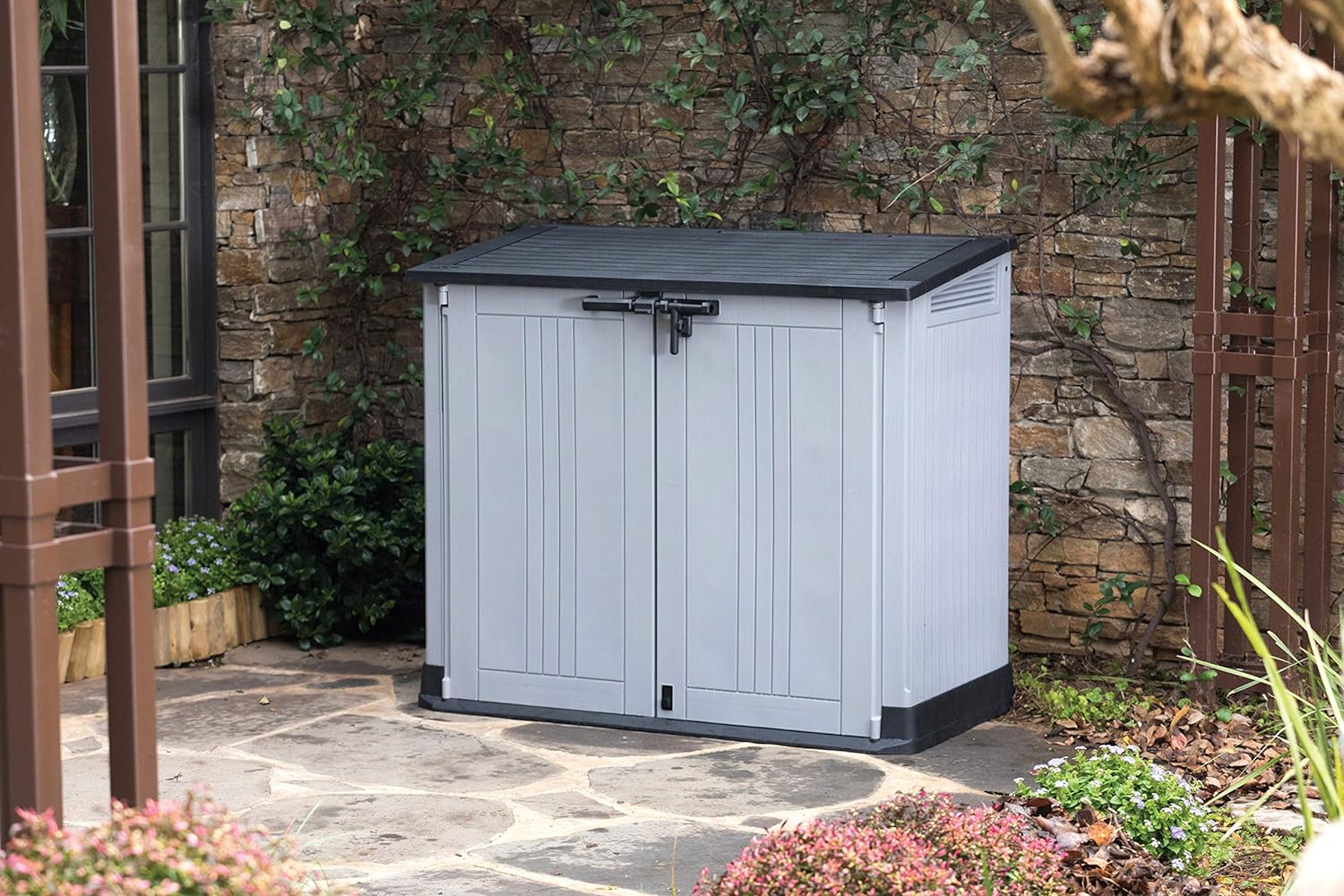 Keter Store It Out Nova Outdoor Garden Furniture Storage Shed Light Grey with Dark Grey Lid | Fade Free | All Weather Resistant | Safe and Secure | Zero Maintenance | 5 year Warranty