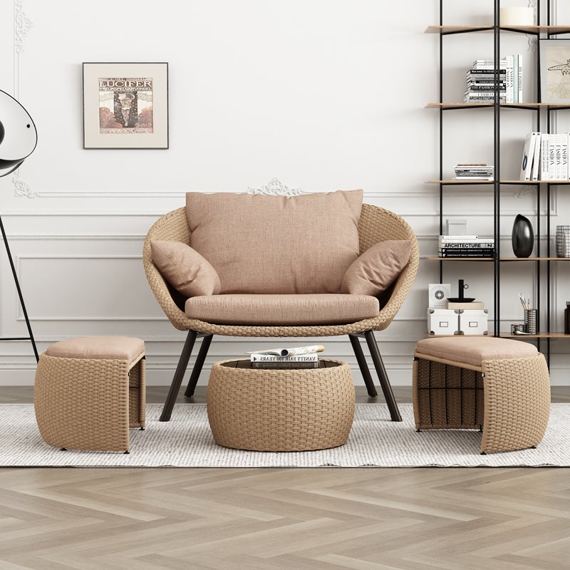 Leisure outdoor courtyard rattan chair balcony courtyard garden living room homestay model room indoor small sofa four-piece set