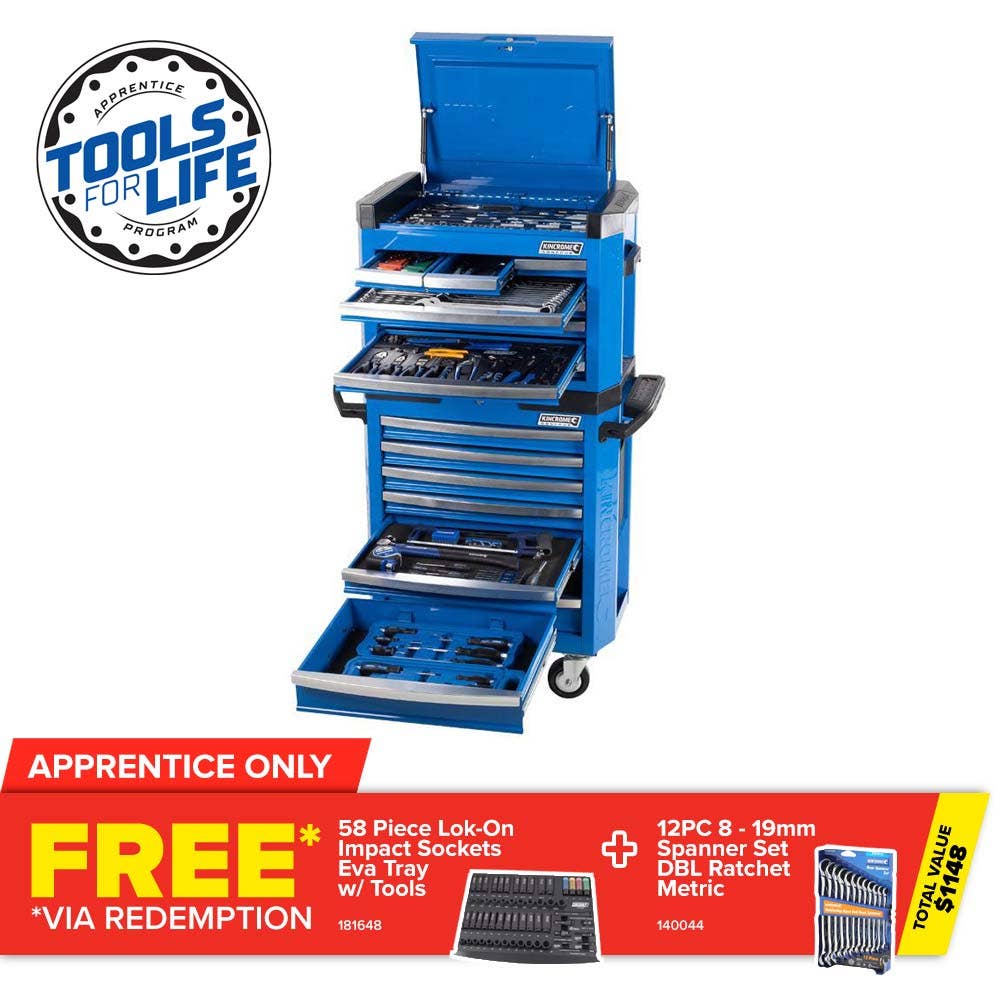 KINCROME Contour TFL Tool Chest Kit 242 Piece 15 Drawer w. Trolley - Blue P1805