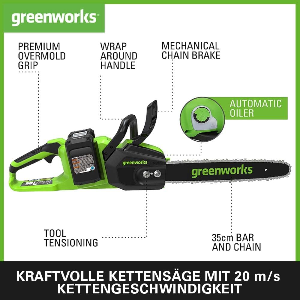 Greenworks 48 V (2 x 24 V) Battery Chainsaw with Brushless Motor   GD24X2CS36K4X
