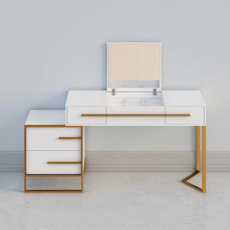 White Makeup Vanity with Storage & Flip Top Mirror 4 Drawers & Golden Base