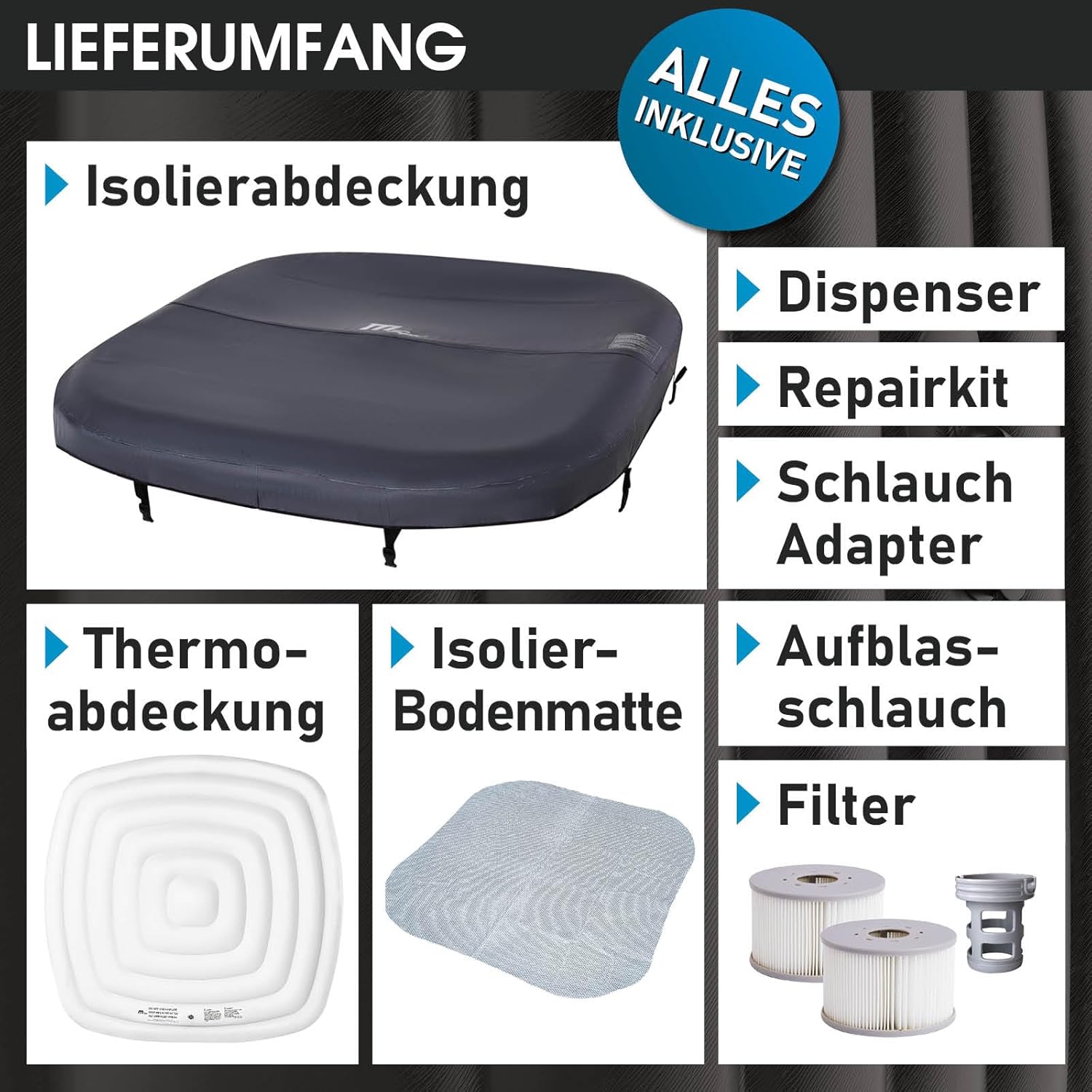 BRAST® MSpa Inflatable Whirlpool, 4-8 People, Many Models, Round and Square, Diameter 125-224 cm